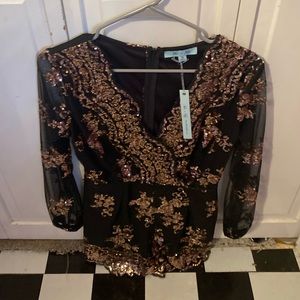sequin romper black new with tags